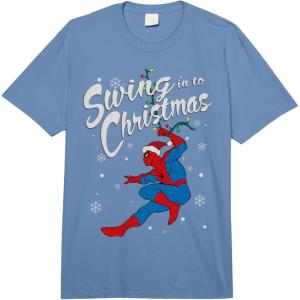 imageMarvel SpiderMan Swing In To Christmas Comfort Colors Adult Heavyweight TshirtDeep Blue