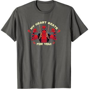 imageMarvel Valentines Day Deadpool My Heart Beats For You TShirtAsphalt Grey